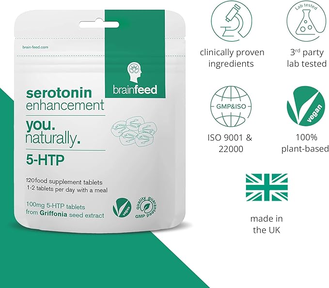 Serotonin Supplements (120) | 1-a-Day Serotonin Mood Support | 5HTP 100mg Per Tablet from Griffonia Seed Extract | Natural Serotonin Booster | 3 Month Supply