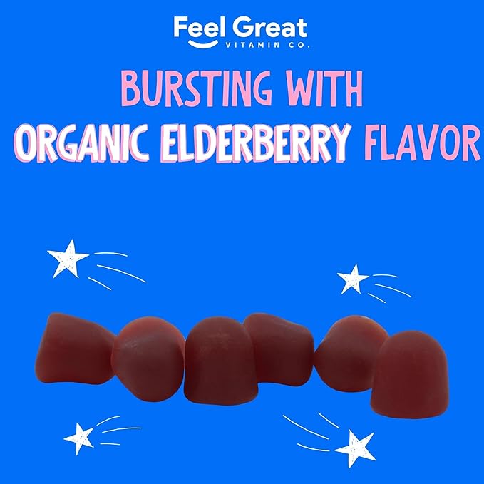 USDA Organic Elderberry Gummies for Kids | Kids Immune Support - Kids Elderberry Gummies with Zinc and Vitamin C - Gluten Free & Vegan Children's Vitamins - 60 Gummies | Sambucus Nigra Supplement