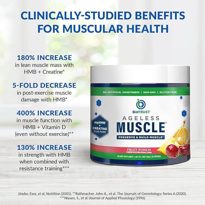 BioTrust Ageless Muscle Builder - Creatine HMB Powder with Vitamin D3 & Betaine - Build & Preserve Naturally Declining Muscle Mass & Strength - Fruit Punch, 30 Servings