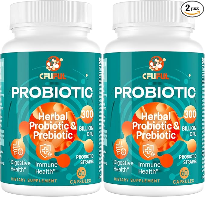 Probiotics for Women & Men - 300 Billion CFU, 24 Strains Probiotic + 15 Organic Herbs Prebiotics Blend, Daily Prebiotics and Probiotics for Digestive Health, Gut, Immune, Bloating - 2 Months Supply