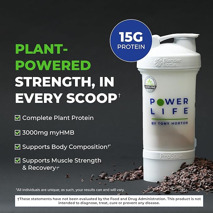 POWERLIFE Tony Horton High Impact Plant Protein Powder with 3000 MG of HMB, Plant-Based, No Sugar Added, Vegan, Keto Friendly, Non-GMO (Vanilla - New Formula)