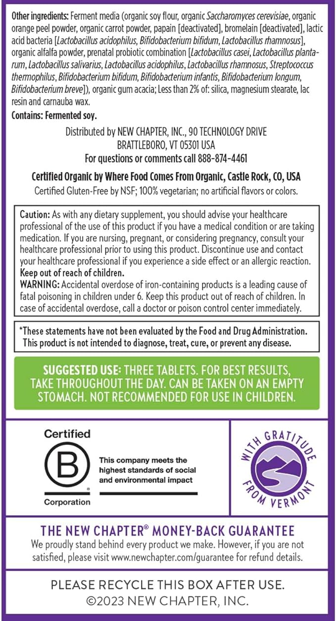 New Chapter Advanced Perfect Prenatal Vitamins, 96ct, Made with Organic, Non-GMO Ingredients for Healthy Baby & Mom - Folate (Methylfolate), Whole-Food Fermented Iron, Vitamin D3 + Ginger