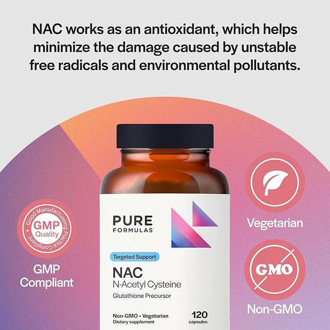 PureFormulas N-Acetyl-L-Cysteine - NAC Supplement Capsules 900mg NAC, Antioxidant Glutathione Precursor - Detox + Workout Recovery, and Immune Support - Non-GMO + Vegetarian Supplement -120 Capsules