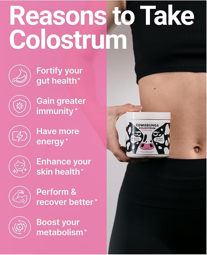 Cowabunga Colostrum - Premium, Pure & Unaltered Colostrum Powder Supplement - for Immune Support, Gut Health, Muscle Recovery & Wellness with Supergut - Kosher & Halal Certified Calostro