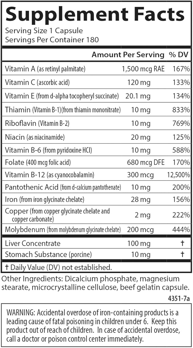Carlson - Women's Iron Restore, 28 mg Iron + B Vitamins, Menstrual Support, Iron Absorption & Women's Health, 60 Capsules