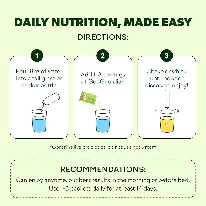 Feel Goods Gut Guardian, Prebiotic & Probiotic Powder, Sugar Free, Organic Fiber, Organic Herbs for Bloat, Gut Health Support, Digestive Health for Men & Women, Non GMO, Vegan | Lemon Ginger, 15 Count