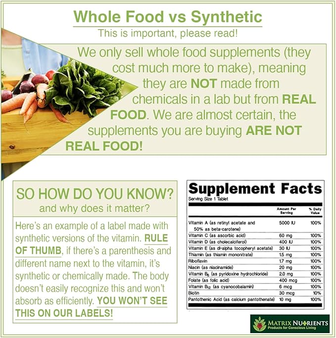 MULTIVITAMIN - Mineral - 100% Organic, Whole Food, Complete MultiVitamin - Great for Daily Health, Lifestyle and More: Vitamin A, Vitamin C, Vitamin D, Vitamin E and Much More! Vegan Tablets (60ct)