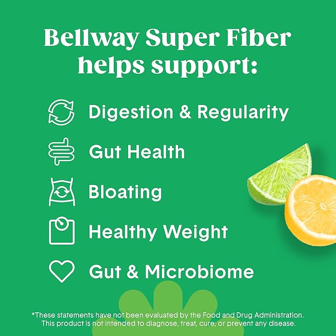 Bellway Super Fiber Powder + Fruit (3 Pack), Sugar Free Organic Psyllium Husk Powder Fiber Supplement for Regularity, Bloating Relief & Gut Health, Non-GMO, Plant-Based, Lemon Lime (150 Servings)