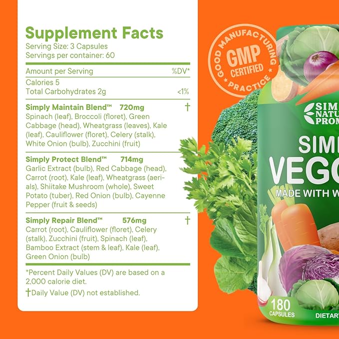 Simply Nature's Promise - Packed with Over 40 Different Fruits & Vegetables - 2 Month Supply- Made with Whole Food Superfoods - with Aloe Vera – 100% Soy Free - 360 Capsules
