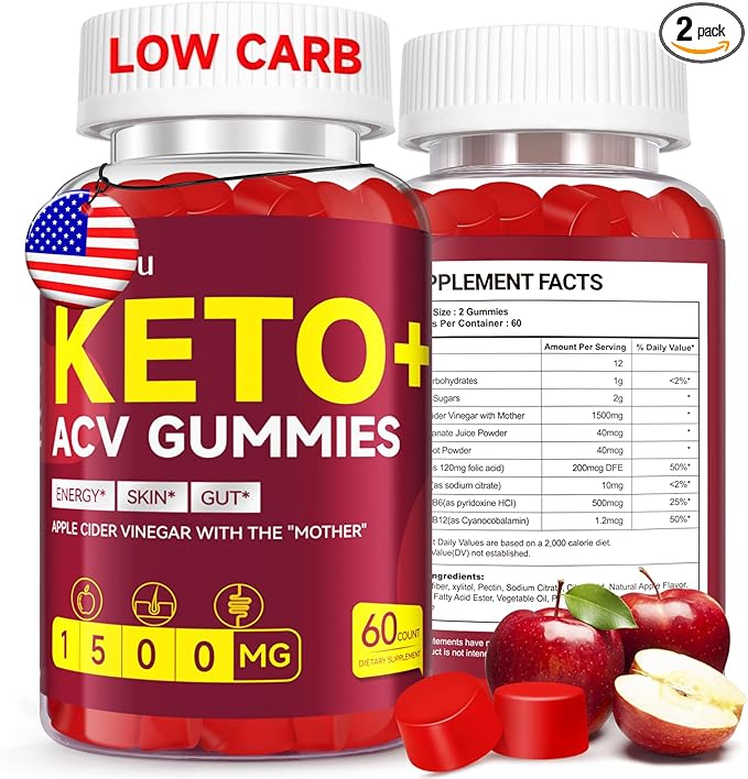 Advanced Keto ACV Gummies – 1500mg Apple Cider Vinegar with Mother – Natural, Organic, Vegan, Gluten-Free ACV Keto Supplement for Metabolism, Detox & Energy Boost – Made in The USA, 2 Pack