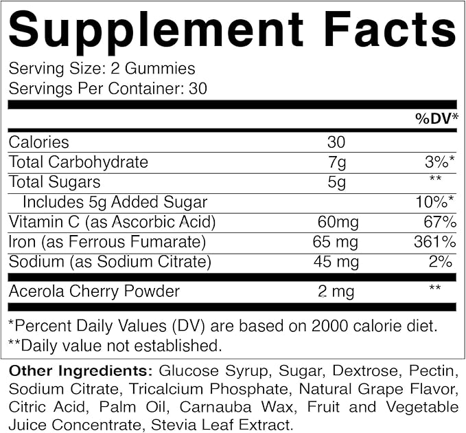 Vitamatic Iron 65 mg Gummies Supplement for Women & Men - 60 Vegan Gummies - Great Tasting Iron Gummy Vitamins with Vitamin C (1)