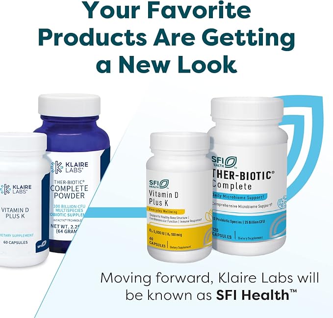 Klaire Labs SFI Health Digestive Probiotics for Men & Women - with Lactobacillus Acidophilus & 11 Other Species - Hypoallergenic Ther-Biotic Complete - 25 Billion CFU Probiotic Capsules (60 Capsules)