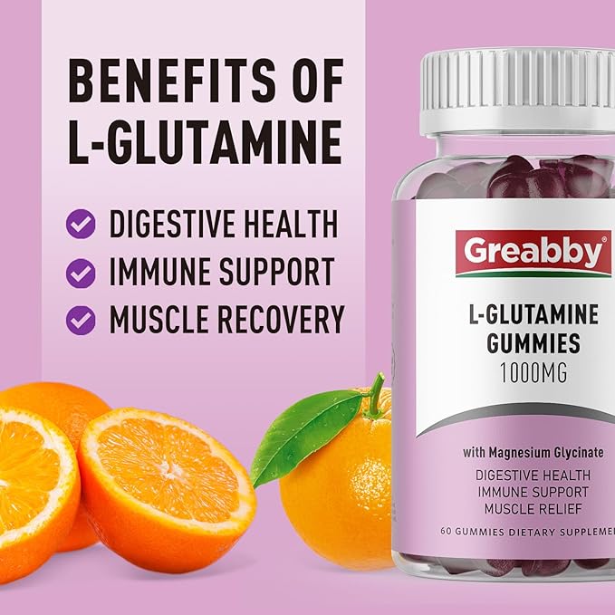 L Glutamine 1000mg Gummies - Muscle Relief & Immune Support, Amino Acid Supplement with Magnesium Glycinate, Vegan & Non-GMO, Gluten Free (60 Count)