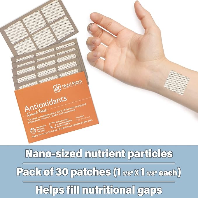 Antioxidants Topical Patch,Infused with VIT.C,CoEnzymeQ10,NADH,NAC,Quercetin,and Other Wellness Ingredients.Designed to give You a Boost (30/Pack).