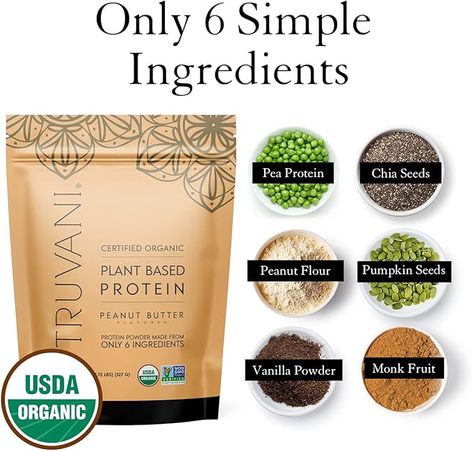 Truvani Vegan Pea Protein Powder | Peanut Butter | 20g Organic Plant Based Protein | 10 Servings | Keto | Gluten & Dairy Free | Low Carb | No Added Sugar
