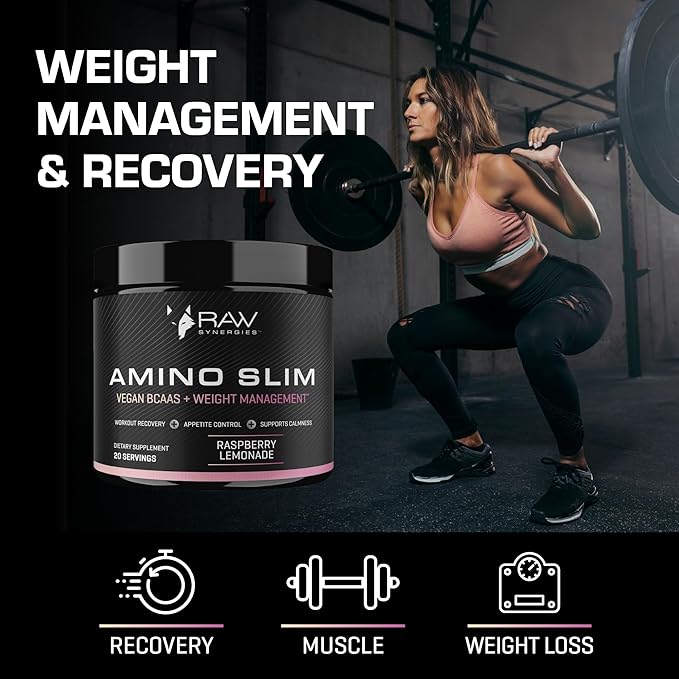 Amino Slim - Slimming BCAA Weight Loss Drink for Women, Vegan Amino Acids & L-Glutamine Powder for Post Workout Recovery & Fat Burning | Daily Appetite Suppressant, Metabolism Booster & Stress Relief