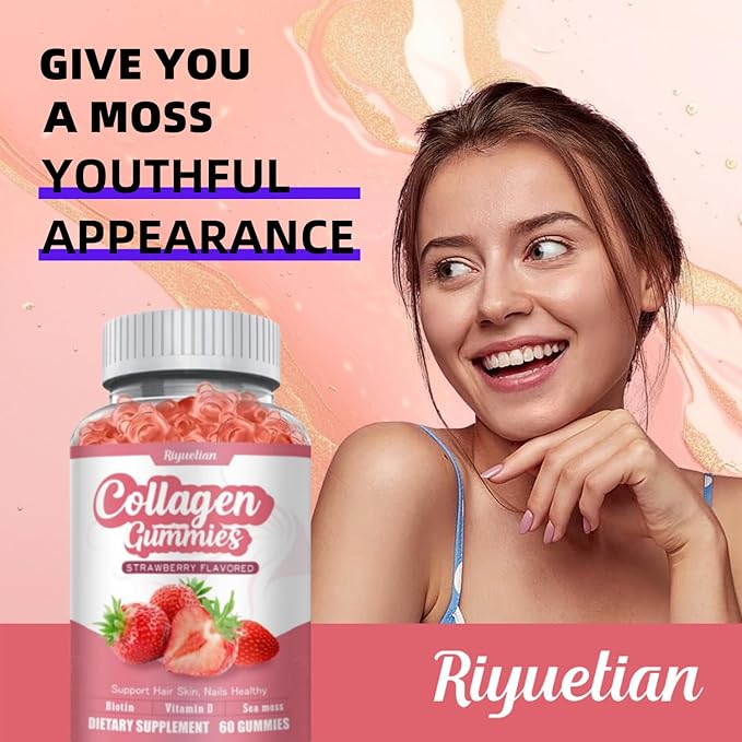 Collagen Gummies with Vitamin C, Zinc and Biotin,Hydrolyzed Collagen Peptides Supplement for Hair, Skin, Nails & Wrinkles, 60 Gummies