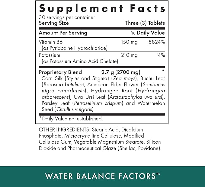 MICHAEL'S Health Naturopathic Programs Water Balance Factors - 90 Vegetarian Tablets - Helps Balance Fluid Levels - with Potassium & Vitamin B6 - Gluten Free, Kosher - 30 Servings