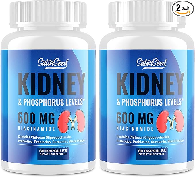 Kidney Support Supplement Cleanse Detox Kidney Chitosan Oligosaccharides Supplement, Niacinamide 600mg, Kidney & Phosphorus Levels, for Adult (2 Bottle)