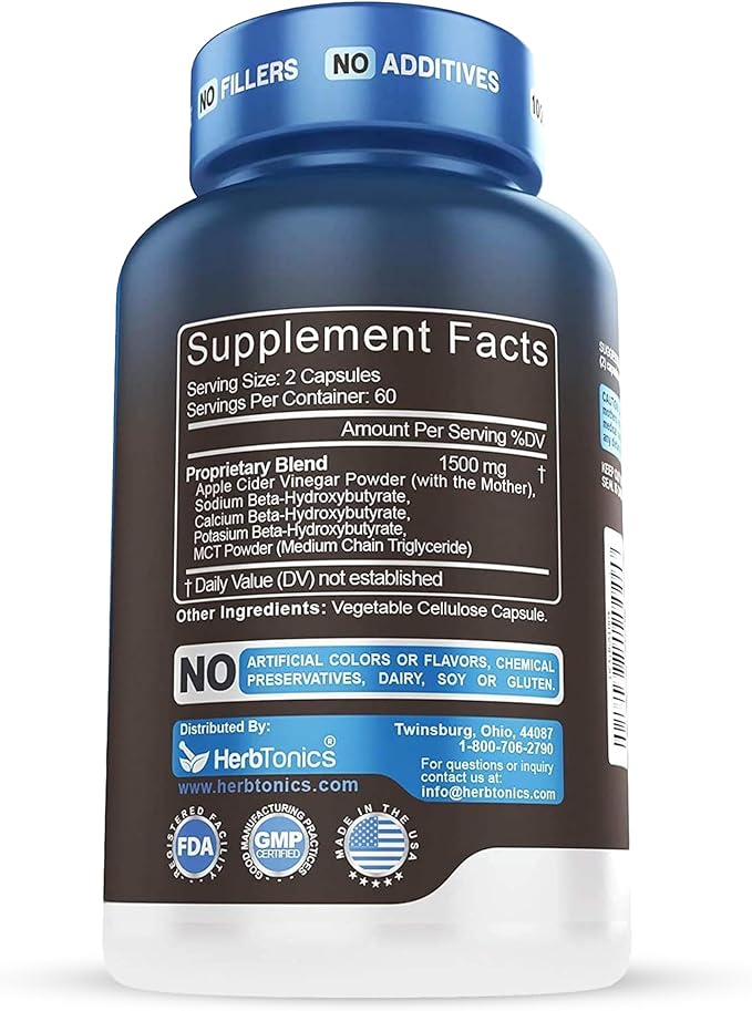 Herbtonics Apple Cider Vinegar Capsules Plus Keto BHB | Fat Burner & Weight Loss Supplement for Women & Men | Appetite Suppressant