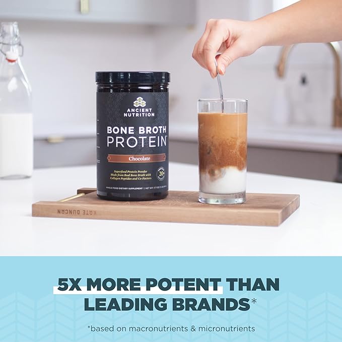 Ancient Nutrition Protein Powder Made from Real Bone Broth, Chocolate, 20g Protein Per Serving, 20 Serving Tub, Gluten Free Hydrolyzed Collagen Peptides Supplement, Great in Protein Shakes