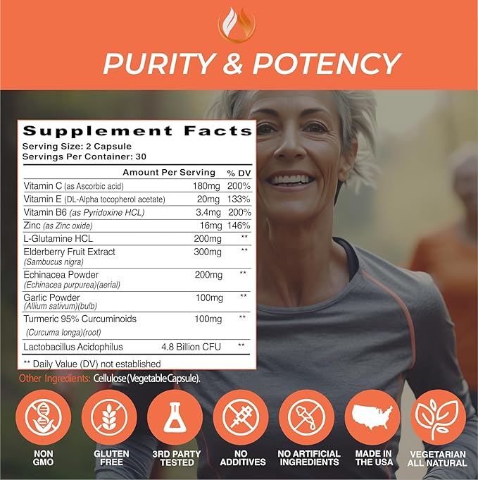 THE ENCLARE NUTRITION Immune Support Vitamins with Vitamin C, Elderberry, Zinc, Echinacea, Turmeric Curcumin, Garlic. 10in1 Immunity Defense Supplement Booster for Adults. Veg Capsules 60ct (3)
