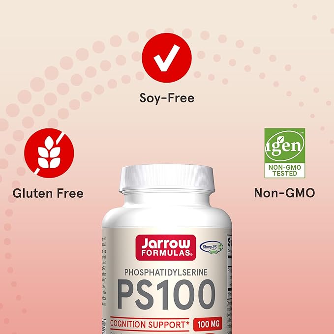 Jarrow Formulas PS100 Phosphatidylserine 100 mg, Dietary Supplement for Brain Health and Cognition Support, 60 Softgels, 20-60 Day Supply, Pack of 12