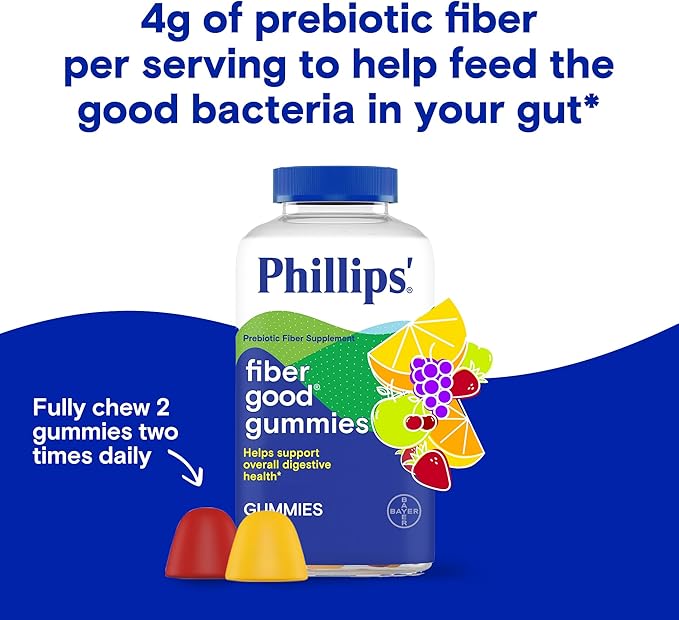 Phillips’ Fiber Good Gummies, Prebiotic Fiber Supplement with Inulin Soluble Fiber for Adults and Children, Fruit Flavored Daily Fiber Gummies, 4g of Fiber Per Serving , 90 Count