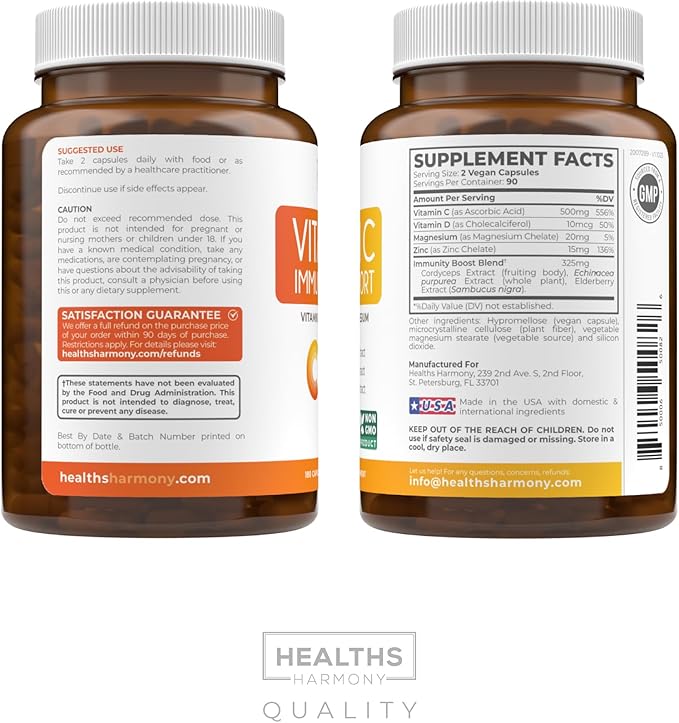 Vitamin C Immune Support Supplement - Immunity Boost Blend with Elderberry Vitamin C and Zinc for Daily & Seasonal Support - Immunity Supplement with Magnesium Zinc Vitamin C and D (3 Months Supply)