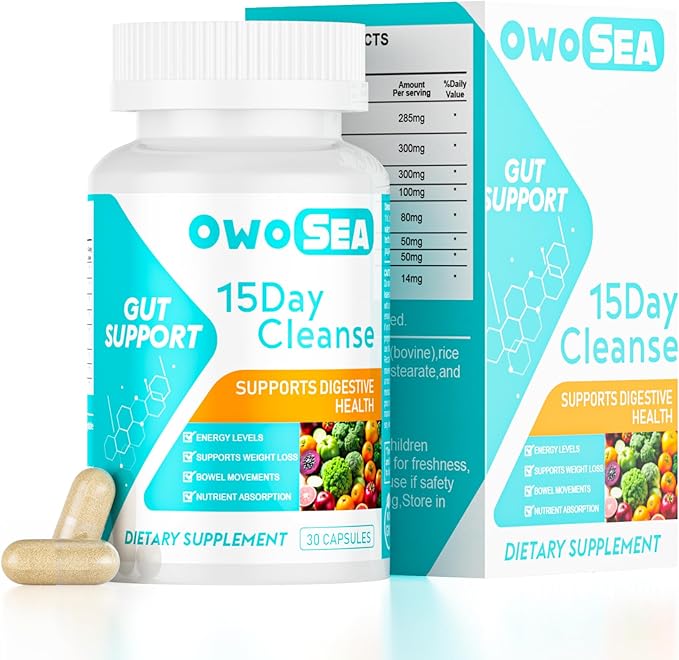 15 Day Cleanse Gut and Colon Support for Women & Men Colon Detox Cleanse Digestive Health Support Supplement Bloating Constipation Relief Boost Energy Daily Cleanse 30 Capsule