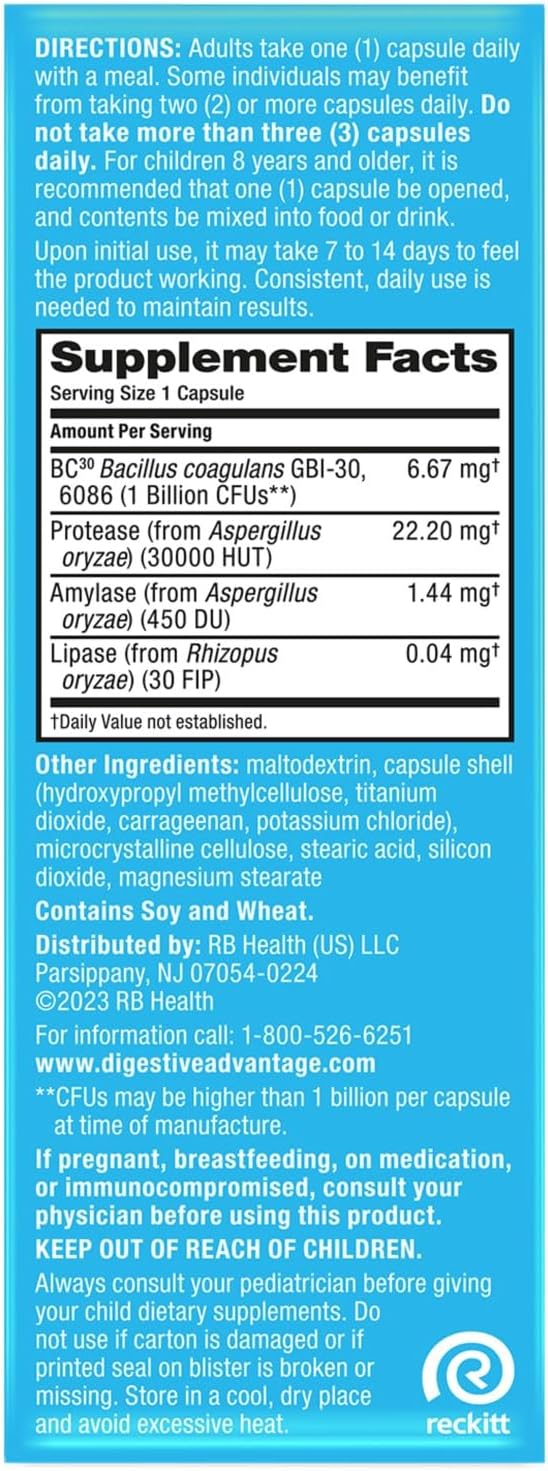 Digestive Advantage IBS Daily Probiotic Capsules for Digestive Health & Gut Health, Probiotics for Men and Women (96 Count Box) - Digestible Enzymes