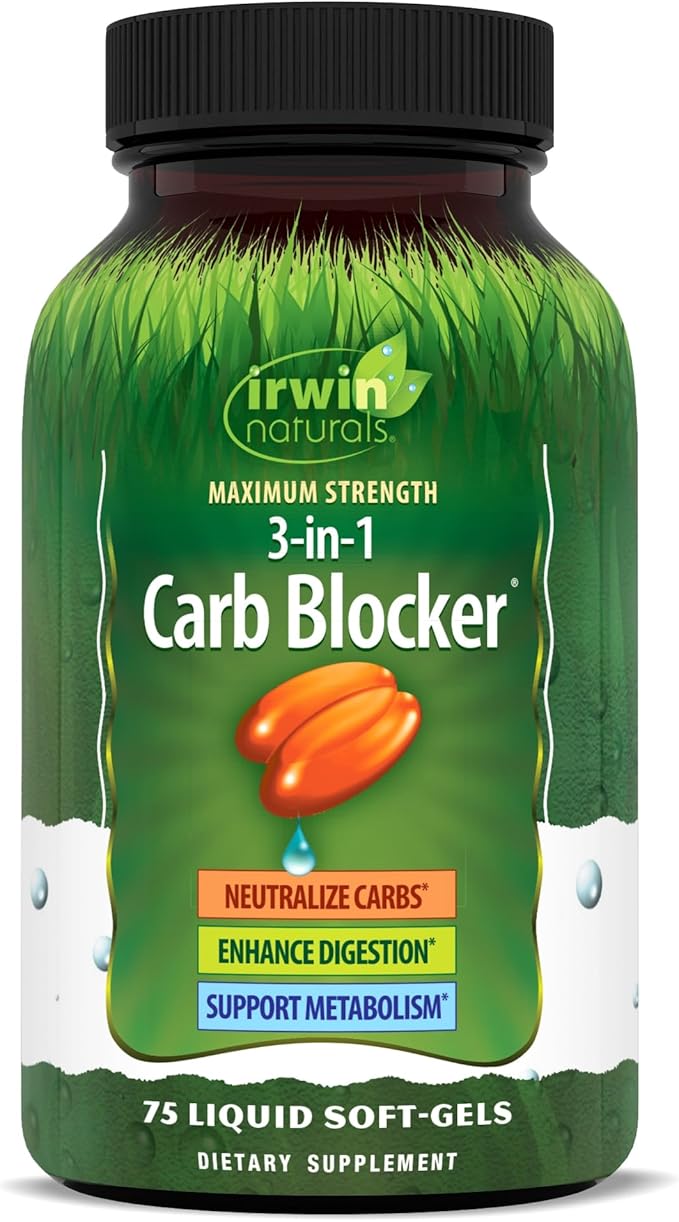 Irwin Naturals Maximum Strength 3-in-1 Carb Blocker - Neutralize Carbohydrates - 75 Liquid Softgels