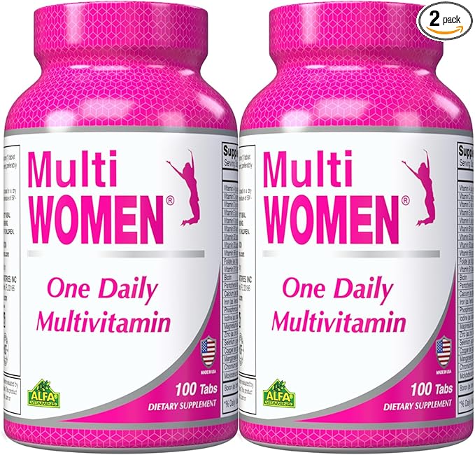 ALFA VITAMINS Multi Women Vitamins Dietary Supplement with Essential Vitamins & Minerals for Women - Amino Acids + Antioxidants - 100 Tablets (2 Pack)