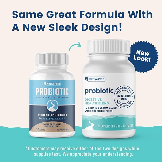 NativePath Daily Probiotic, 10-Strain Custom Blend Probiotics Supplement for Men and Women, 82 Billion CFUs - 60 Count