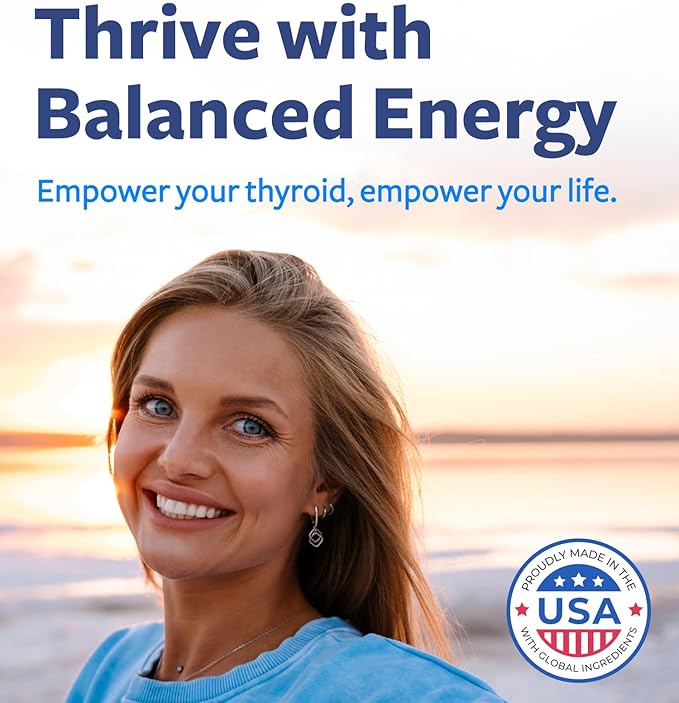 Thyroid Support with Iodine (Non-GMO) Improve Your Energy & Mood - Metabolism Booster for Weight Loss - Thyroid Health Supplement for Women and for Men - Ashwagandha, Zinc, B12 Complex - 60 Capsules