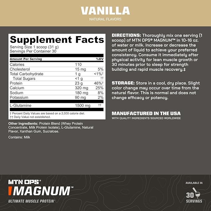 MTN OPS Magnum Vanilla Protein Powder | 23g of Whey Isolate Protein & Milk Protein with BCAAs | Zero Sugar & Gluten Free | Vanilla Milkshare, 30 Servings