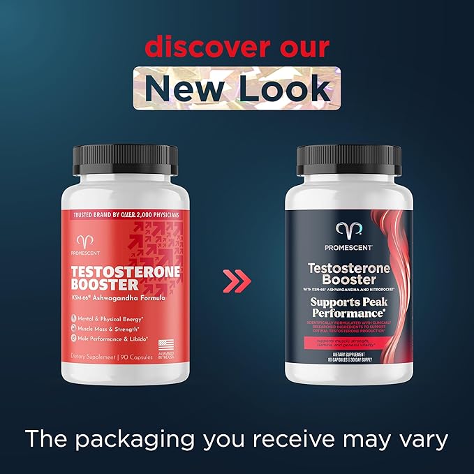 Promescent Testosterone Booster for Men Supplement w/Tongkat Ali (LongJack), KSM-66 Ashwagandha, Goat Weed, Fenugreek & Tribulus Terrestris, Supports Natural Energy, Stamina & Strength, 90 Capsules