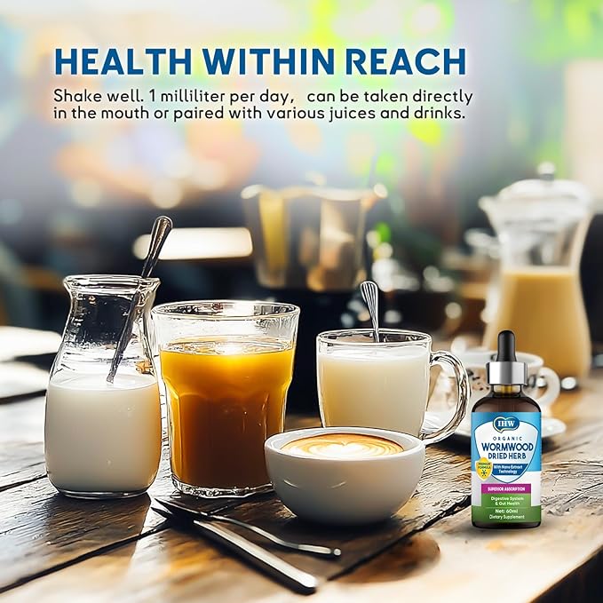 IHW Wormwood Liquid Drops, Organic Wormwood Drops with Black Walnut for Digestive and Intestinal System Support, Extra Strength Oral Gut Health Supplements