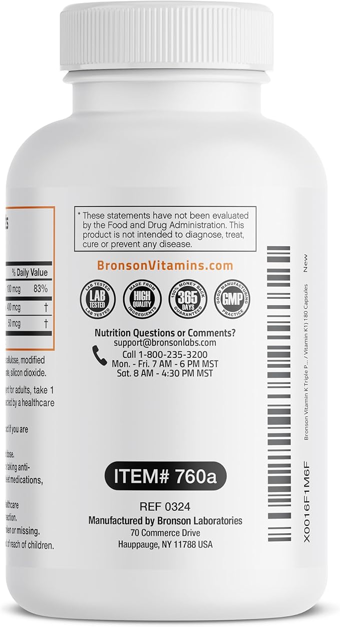 Vitamin K Triple Play (Vitamin K2 MK7 / Vitamin K2 MK4 / Vitamin K1) Full Spectrum Complex Vitamin K Supplement, 180 Capsules