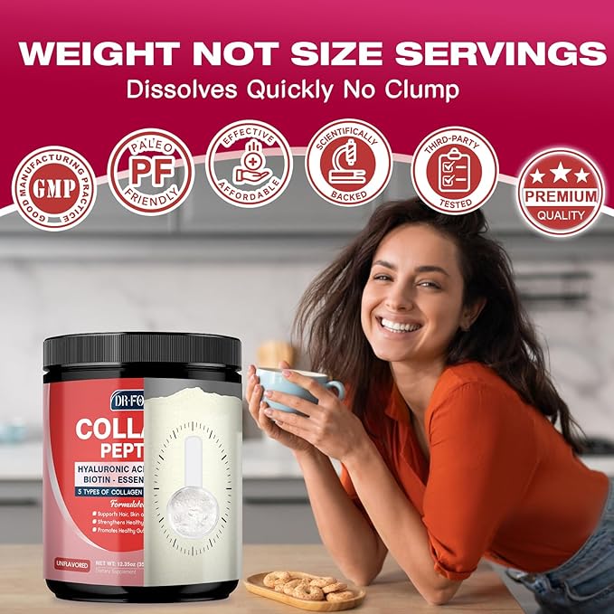 5 Types Collagen Peptides Powder with Probiotics - Hydrolyzed Collagen Peptides with Multivitamins, Hyaluronic Acid & Biotin - Support Skin Hair Nail Joints & Gut