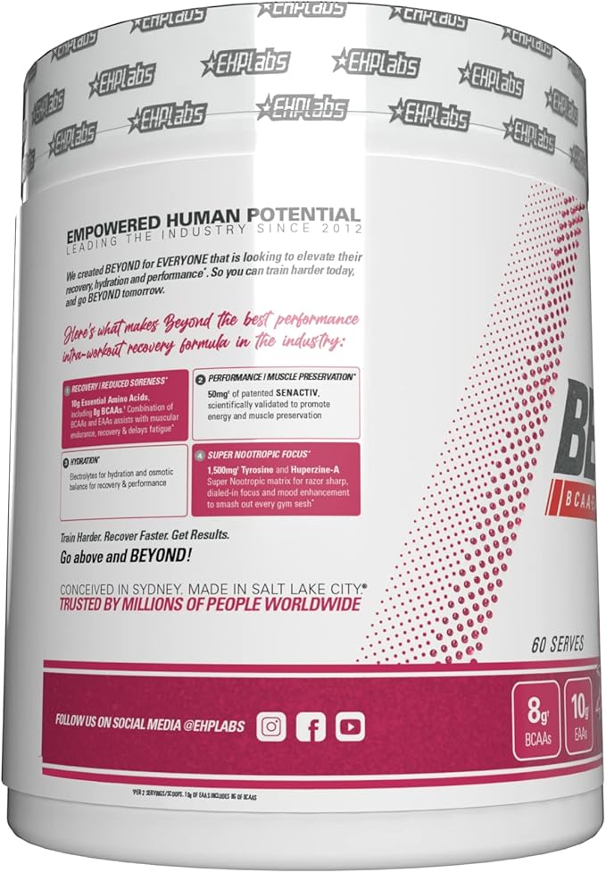EHP Labs Beyond BCAA Powder Amino Acids Post Workout Recovery - BCAAs Essential Amino Acids EAA Supplements Powder - 10g Amino Acids Supplement for Muscle Recovery, 60 Servings (Dragon Fruit)