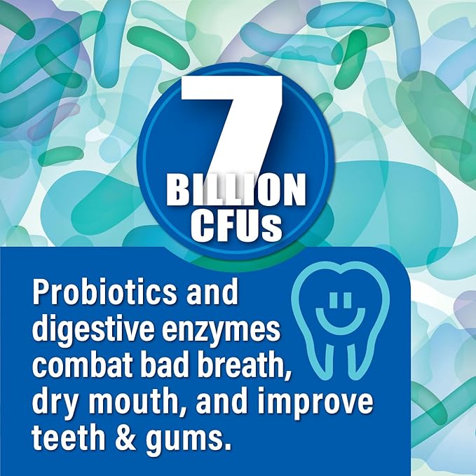 Oral Probiotics for Mouth Bad Breath 7 Billion CFU – Chewable Dental Probiotic for Teeth and Gums & Fresh Breath, Combats Dry Mouth, Halitosis & Supports Gut Health (60 Count (Pack of 1))