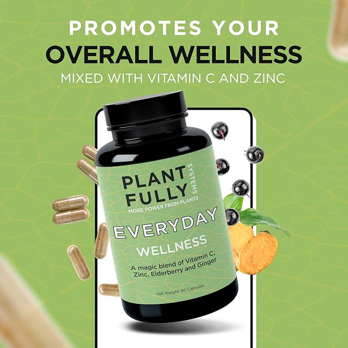 Wellness Supplement (30 Capsules) - Ginger, Elderberry, Vitamin C, and Zinc Blend to Support Immune Health and antioxidant Levels, Boost Immunity, Vegan, Non-GMO, Sugar Free