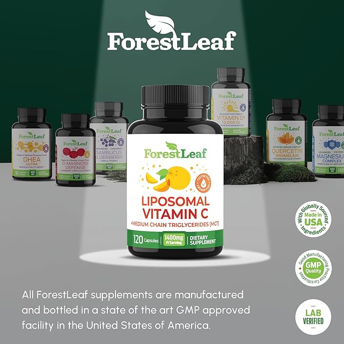 ForestLeaf Liposomal C - 1000mg Capsules - Immune Booster with MCT Oil & Sunflower Lecithin - Superior Absorption - High Dose C (Unflavored - 120 Veg Cap)