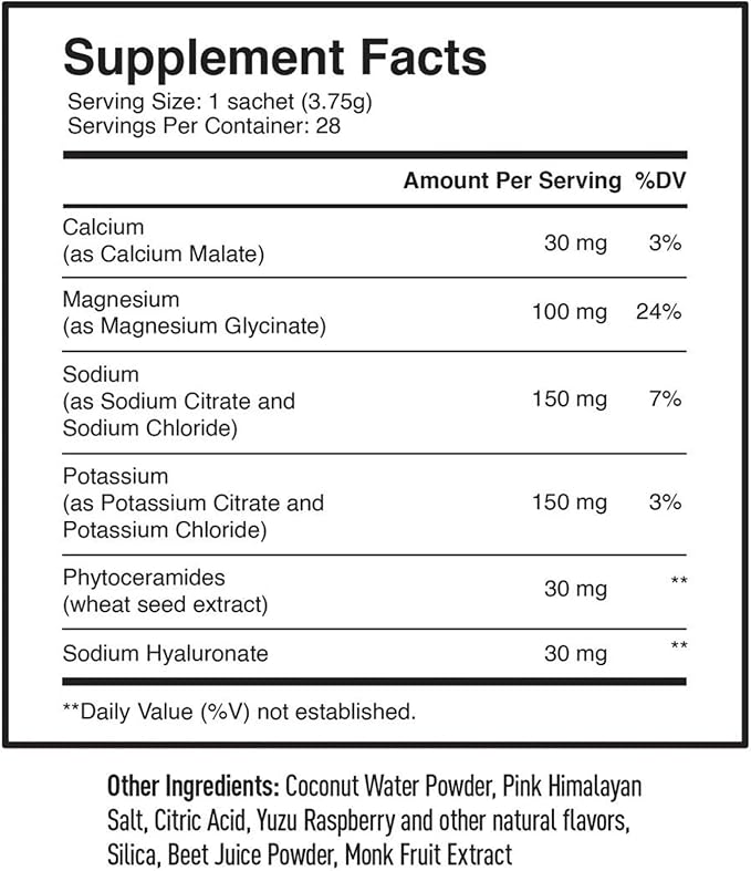 PIQUE BT Fountain Beauty Electrolyte Powder - Hydration Powder Packets with Hyaluronic Acid, Ceramides, Magnesium for Hydrated, Elastic Skin - No Added Sugar - 28 Single Serve Sticks (Pack of 1)
