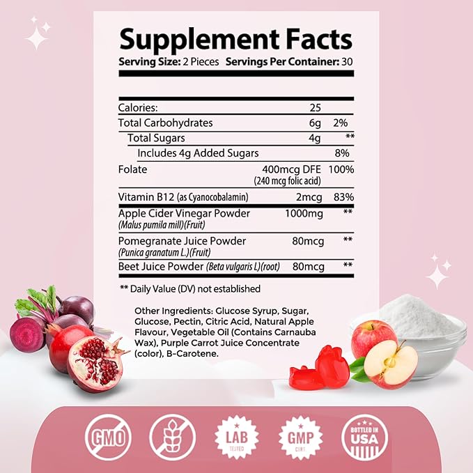 Mommyz Love Apple Cider Vinegar Gummies with Folate and Vitamin B12 - Nourishing Support for New Moms' Weight Management, Healthy Digestion and Radiant Hair and Skin Health