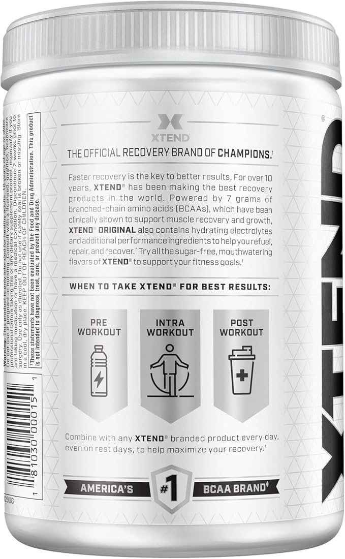 Xtend XTEND Original BCAA Powder 7g BCAA and 2.5g L-Glutamine, Sugar Free Post Workout Muscle Recovery Drink with Amino Acids for Men & Women, 30 Servings