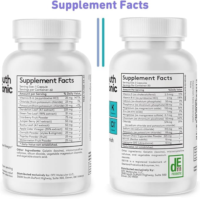 Water Weight Pills for Thin Waistline Belly Bloating Swelling & Temporary Water Retention + Electrolytes Replenish as Natural Diuretic Supplement for Woman & Men – 120 Capsules by Youth & Tonic