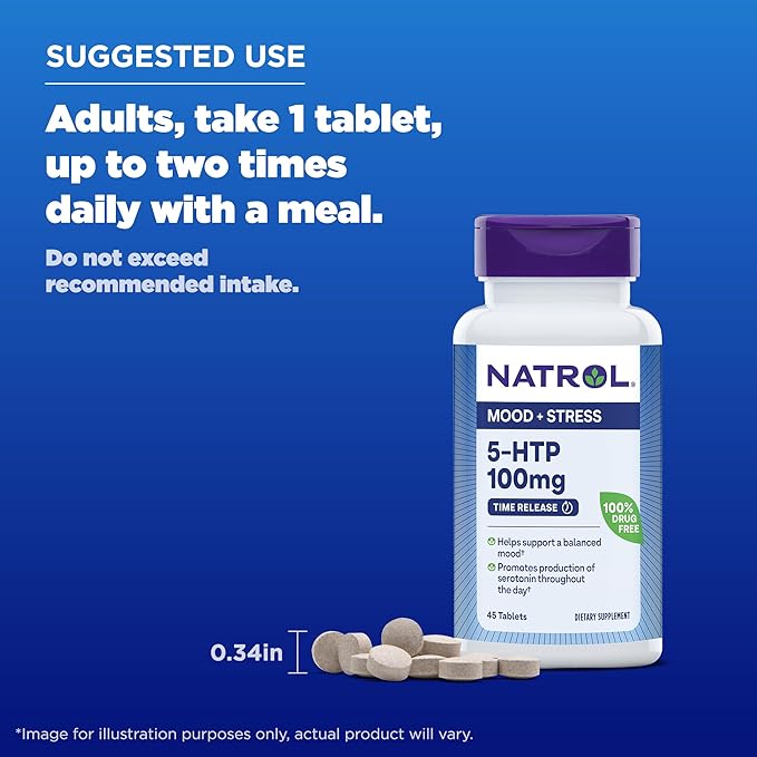 Natrol 5-HTP 100mg, Dietary Supplement Helps Support a Balanced Mood, 90 Time Release Tablets, 22-45 Day Supply