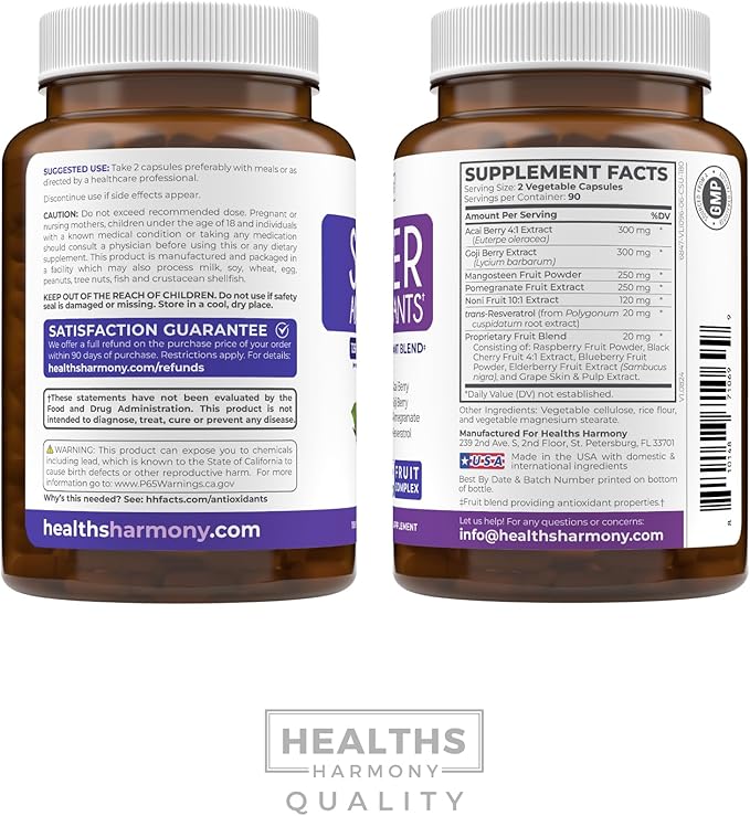 Super Antioxidants Supplement - Powerful Super Food Antioxidant Daily Blend - Acai Berry, Goji, Pomegranate & Trans Resveratrol - Herbal and Fruit Formula For Women and Men - Skin Care - 180 Capsules